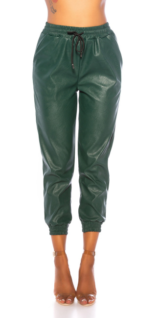 Trendy hoge taille lederlook broek groen